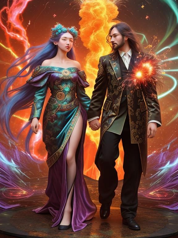 Surreal Lovers in Exploding Bioluminescent Velvet Sculpture