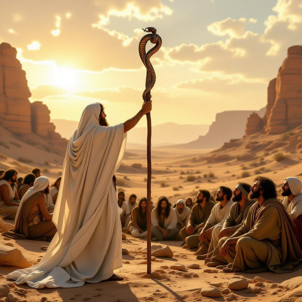 Moses and the Bronze Serpent: Hyper-Realistic Biblical Art