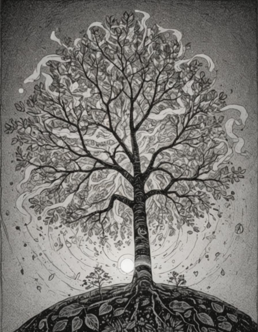 Sundance Tree in Anime Style with Prayer Ties