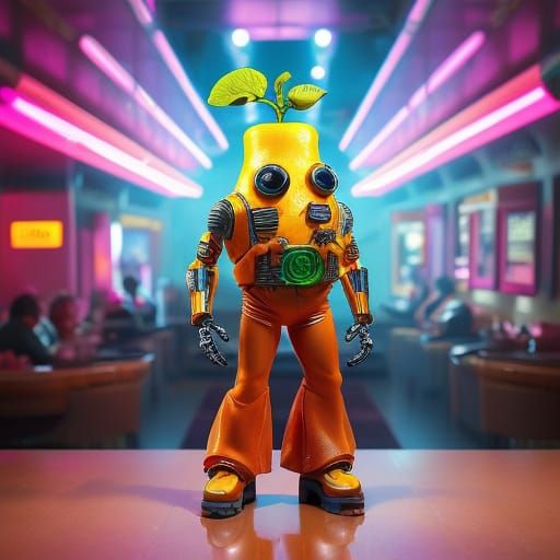 Fruit Warrior in Biopunk Oil Painting Style