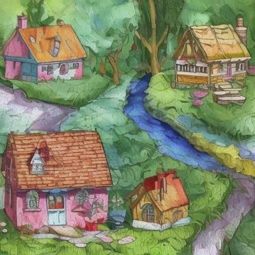 Strawberry Cottage in Forest: Gouache Watercolor Painting