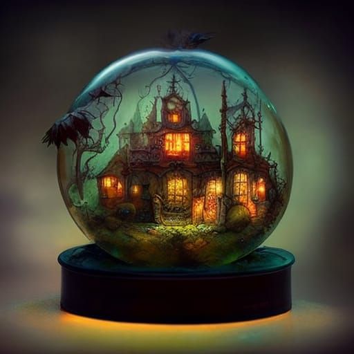 Cosmic Faerie Village Inside Glass Sphere