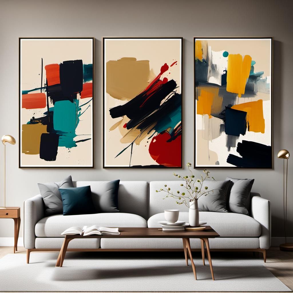 Vibrant Abstract Art Set on Neutral Wall