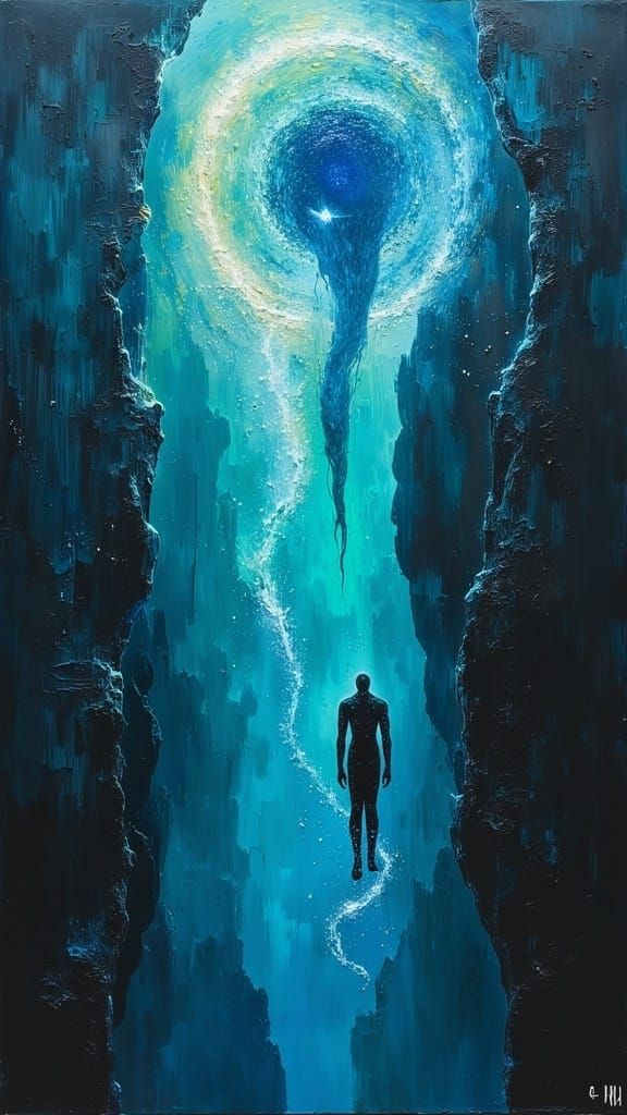 Bioluminescent Abyssal Warrior in Dark Oil Paint Style