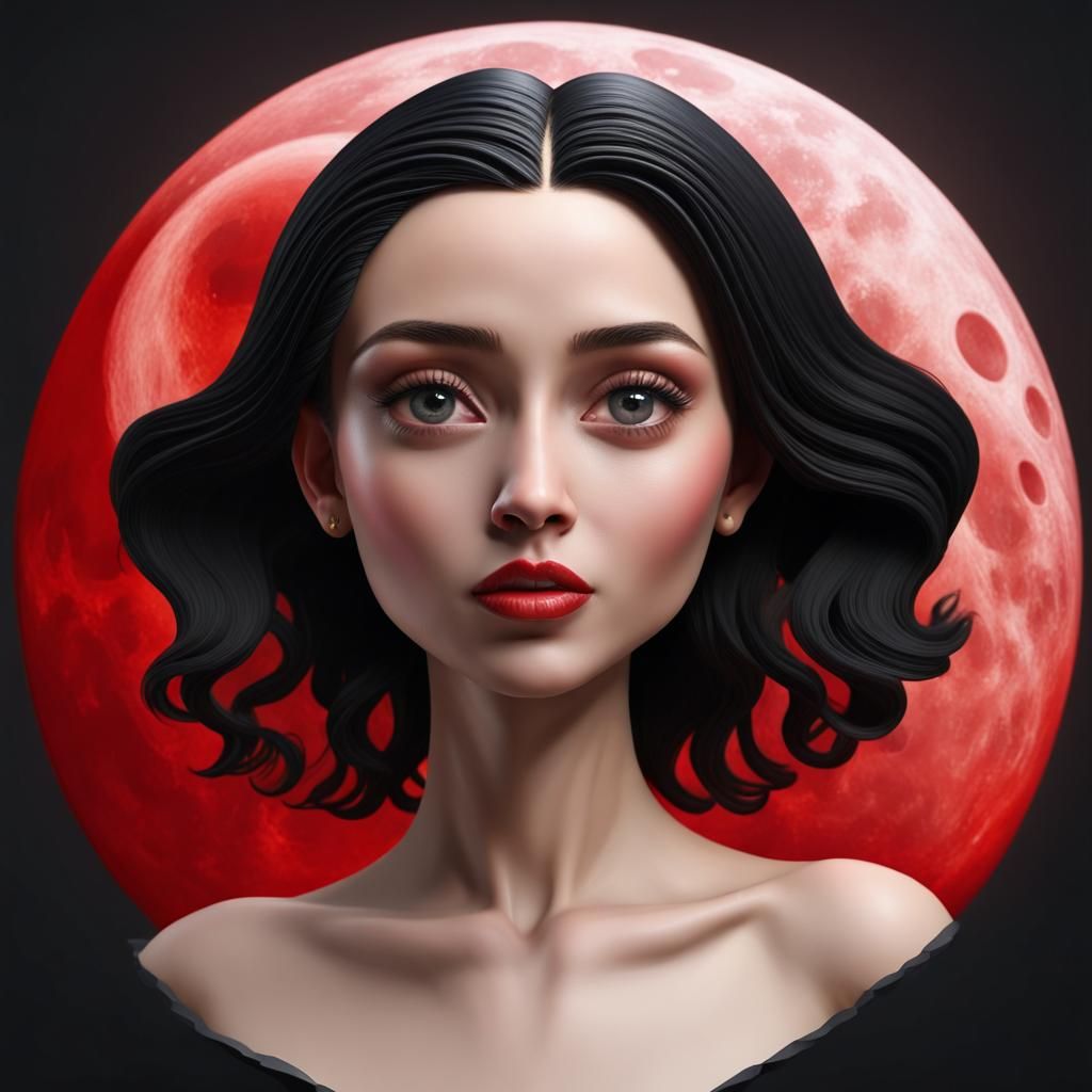3D Moon with Beautiful Woman's Face