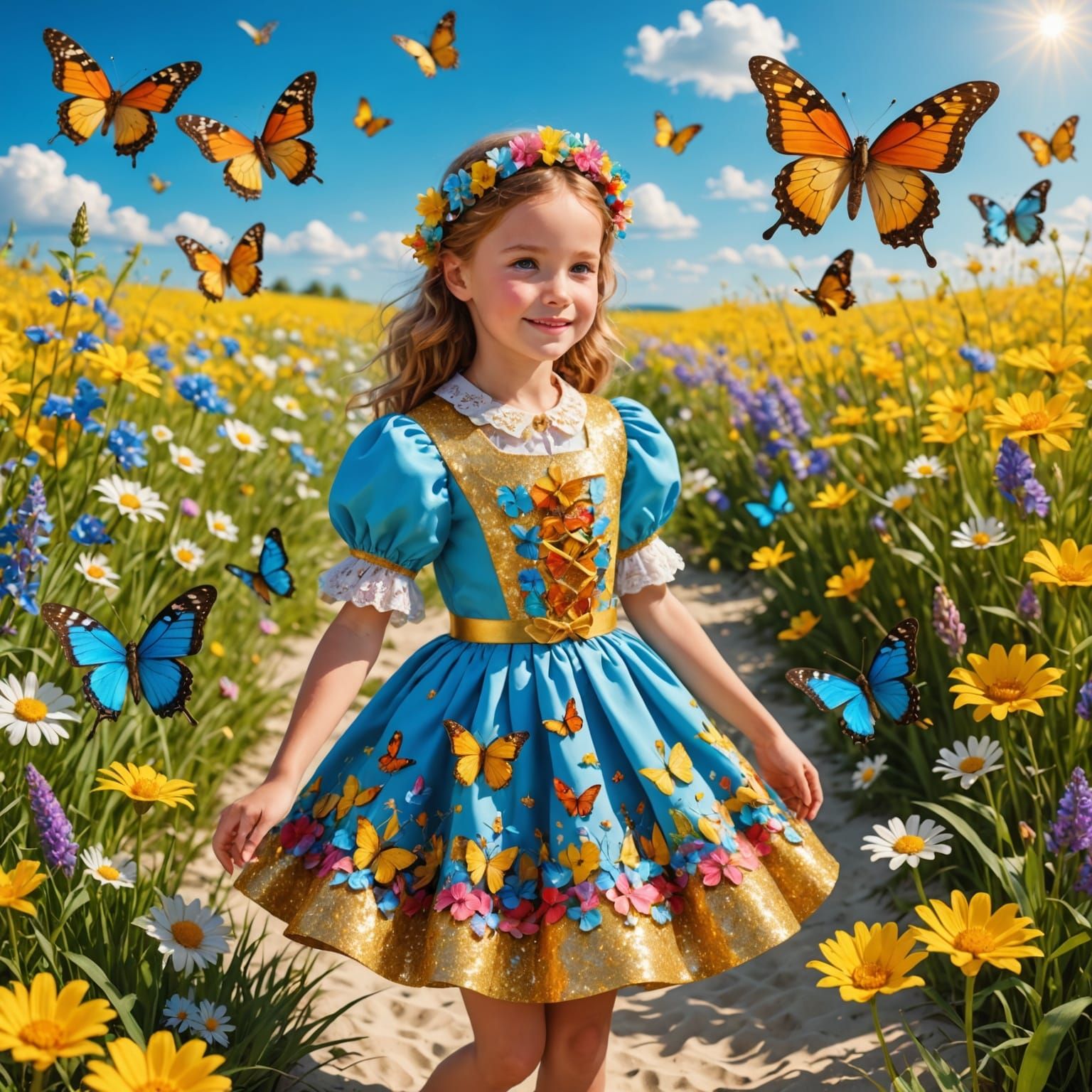 Colorful Butterflies in Sunny Beach Meadow, 3D Render