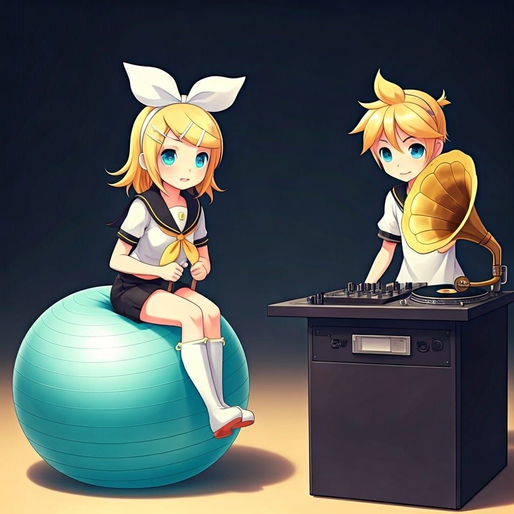 Kagamine Twins in Playful Musical Scene