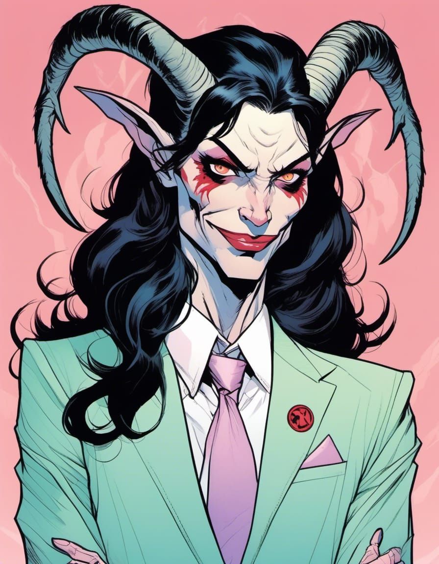 Enchanting Devil with Sickle in Comic Book Style