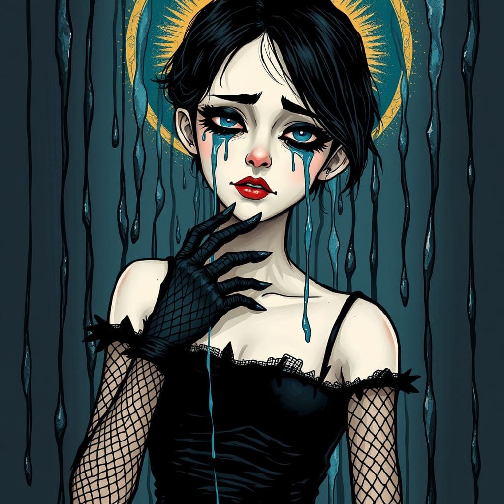 Gothic Cartoons of a Haunted Woman in Sorrow