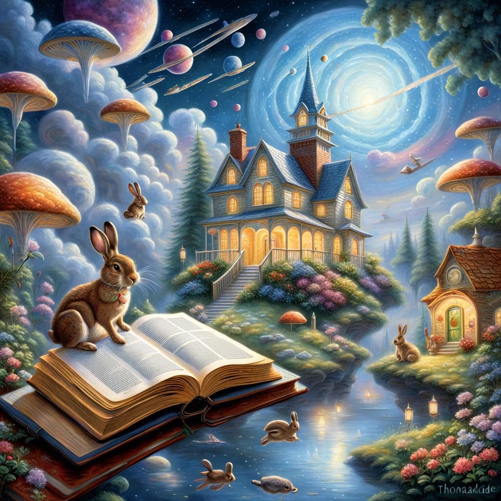 Ethereal Space Fantasy with Floating Hares