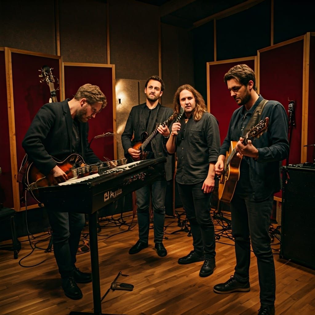 Musicians Collaborate in Recording Studio