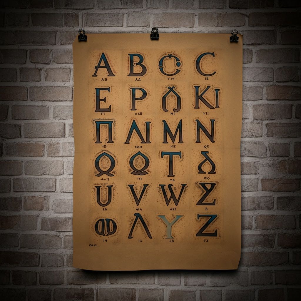 Greek Alphabet Tattoo Sheet in Photorealistic Style