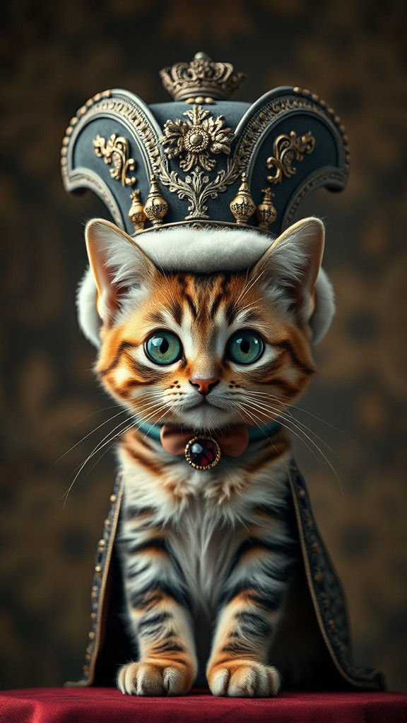 Elegant Chibi Cat in Regal Attire