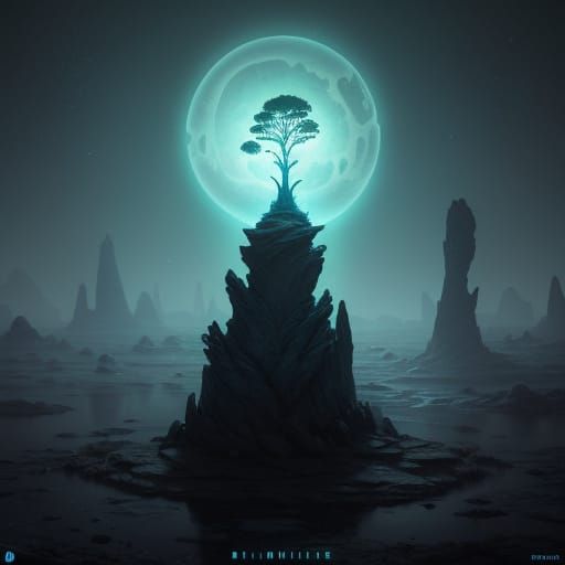 Mysterious Glowing Stone on Alien Planet Concept Art