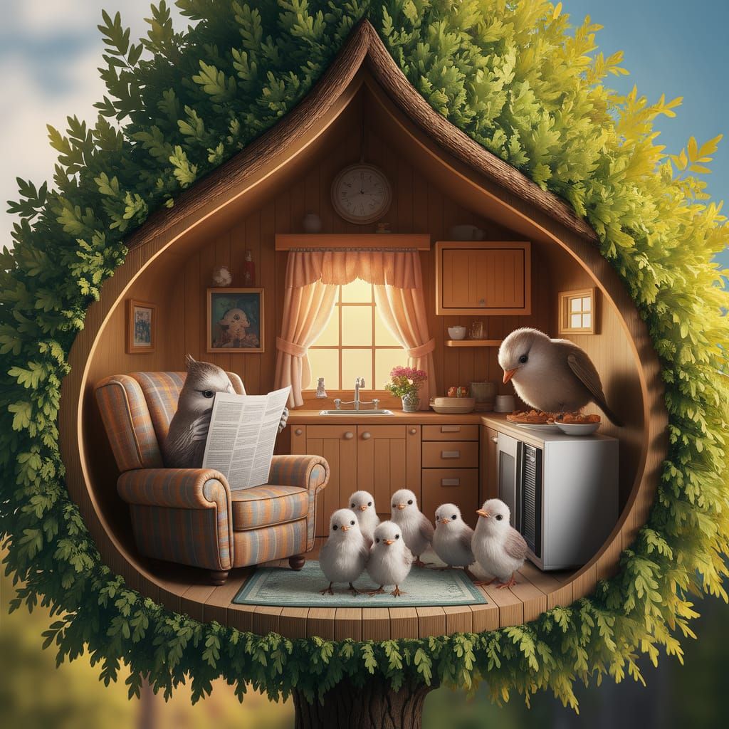 Cozy Birdhouse Interior in Digital Matte Painting