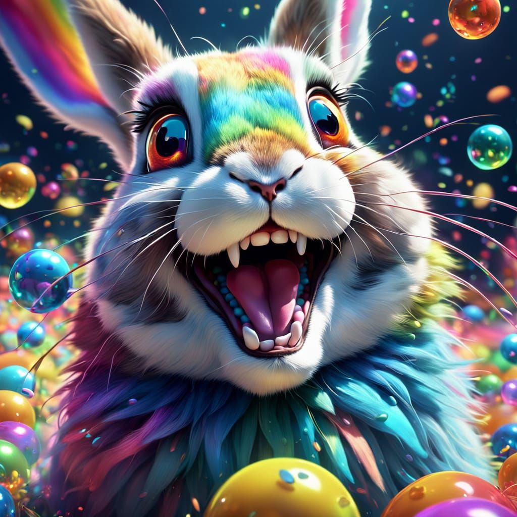Psychedelic Cartoon Bunny Laughing Hysterically