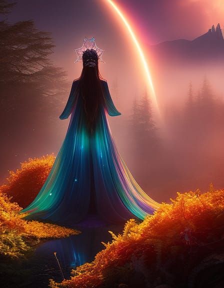 Wizard Woman Casting Magic in Forest, Detailed Digital Art