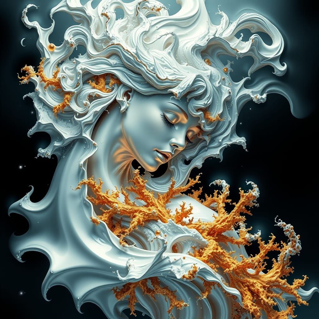 Surreal Fractal Art of Girl with Chrome Accents