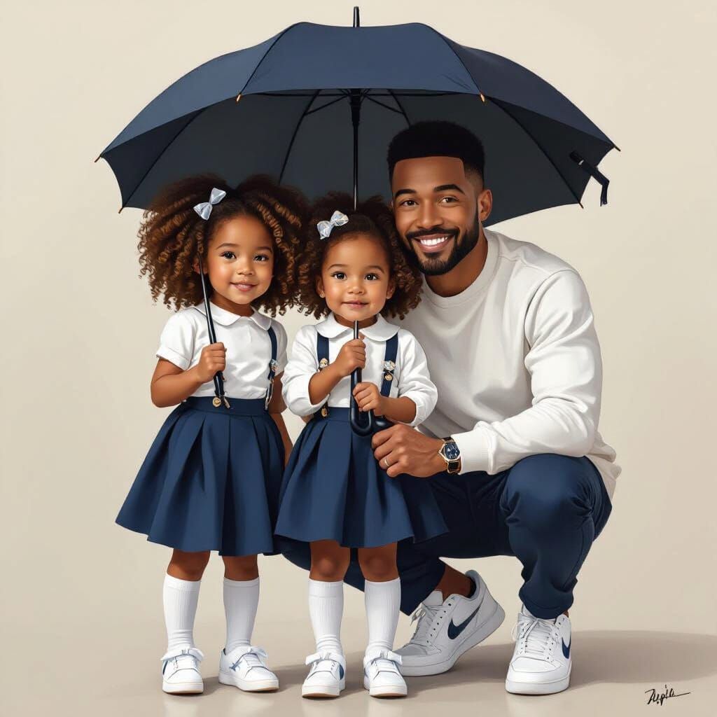 Realistic Mixed-Race Family Portrait in Digital Painting Sty...