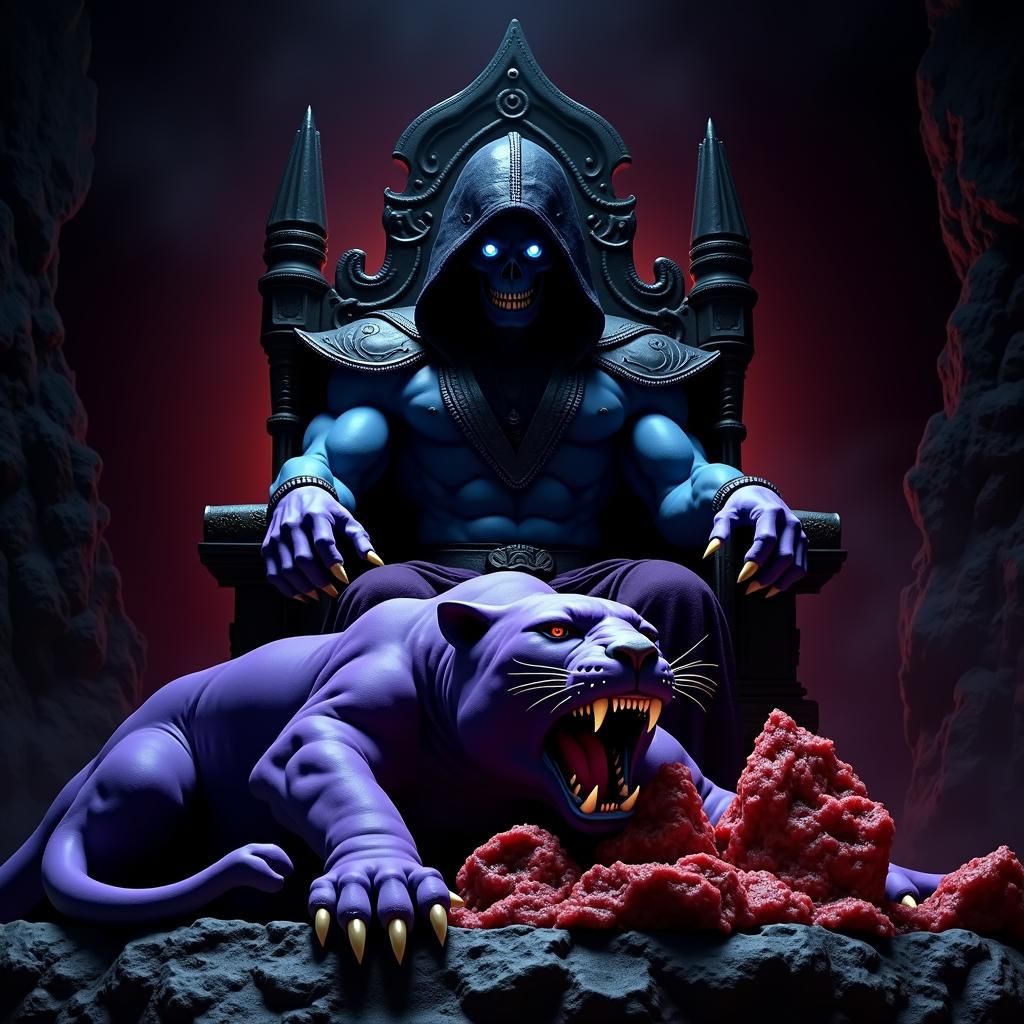Skeletor on Throne in Snake Mountain Lair