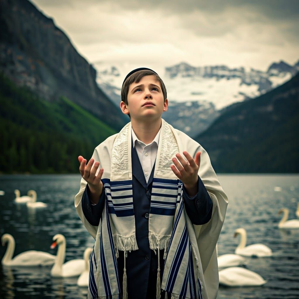 Orthodox Boy in Prayer by Serene Lake
