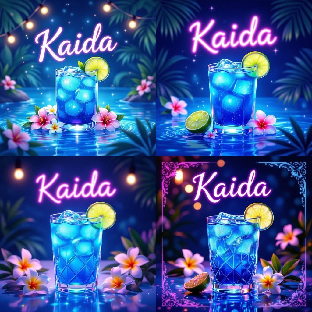 Vibrant Blue Lagoon Drink with Neon Name
