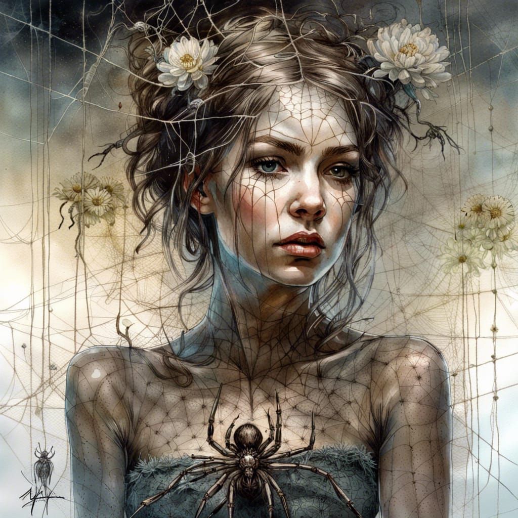Spider Princess Mirrored Portrait in Dark Fantasy Style