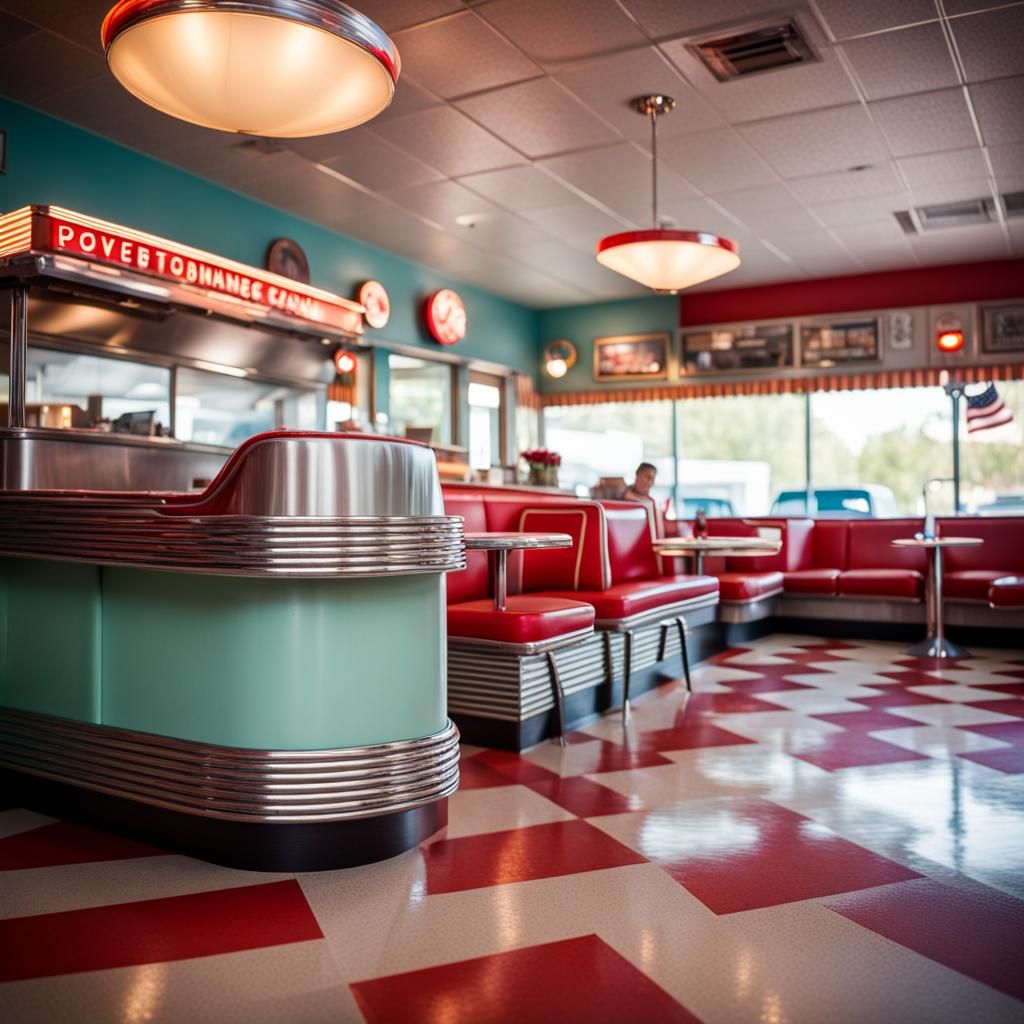 Nostalgic 1950s Diner Scene in Sharp Focus