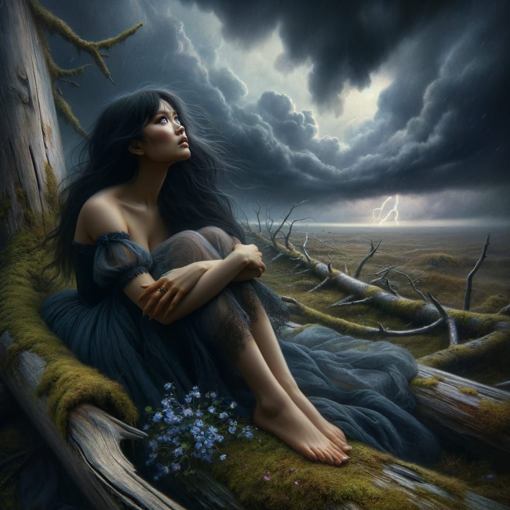 Norse Moon Goddess Gazes at Stormy Sky