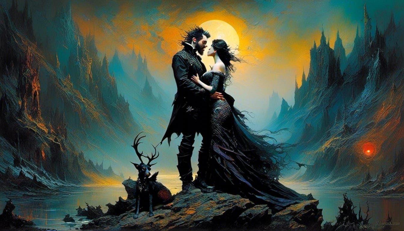 Bearded Warrior's Sunset Kiss: An Impasto Painting