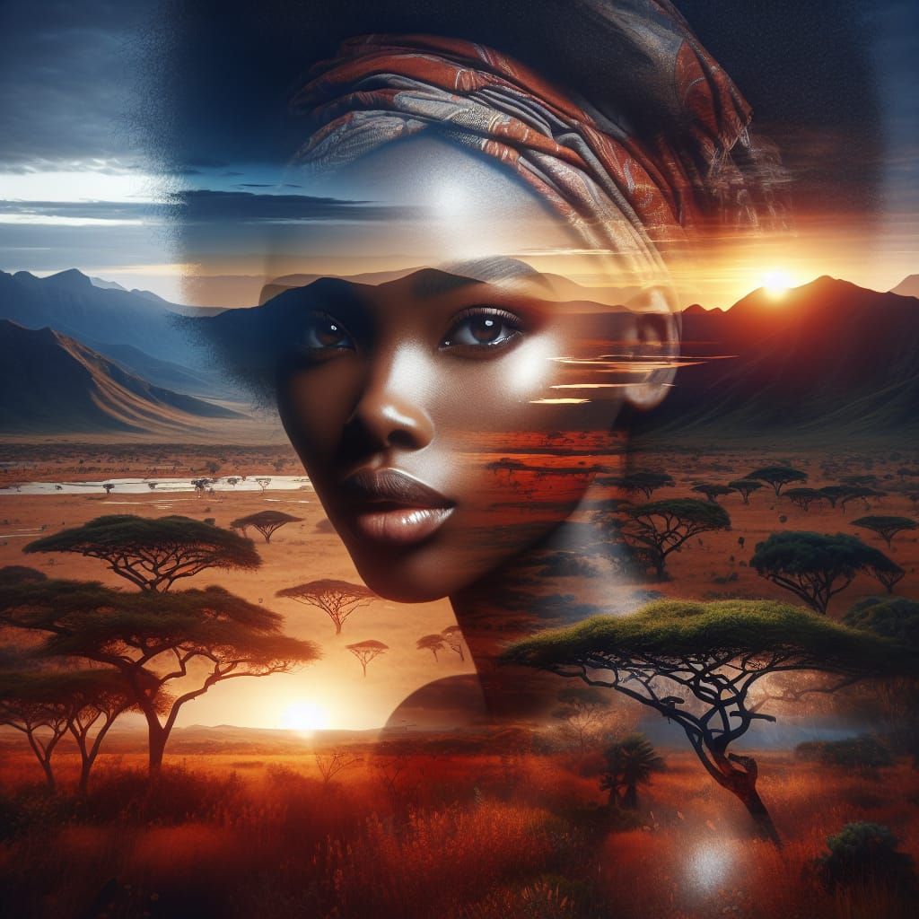 African Goddess Amidst Vibrant Savannah