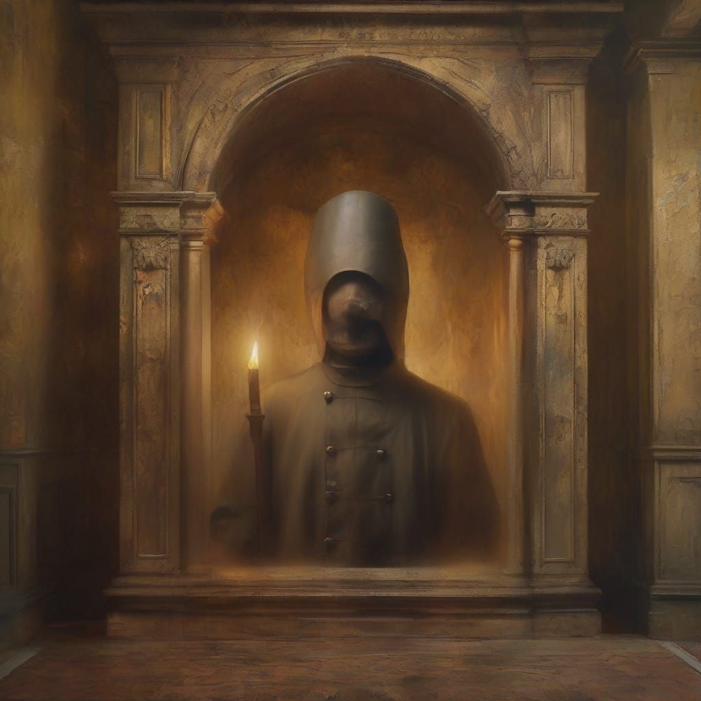 Surreal Figure in Mysterious Church Setting, Inspired by Mag...