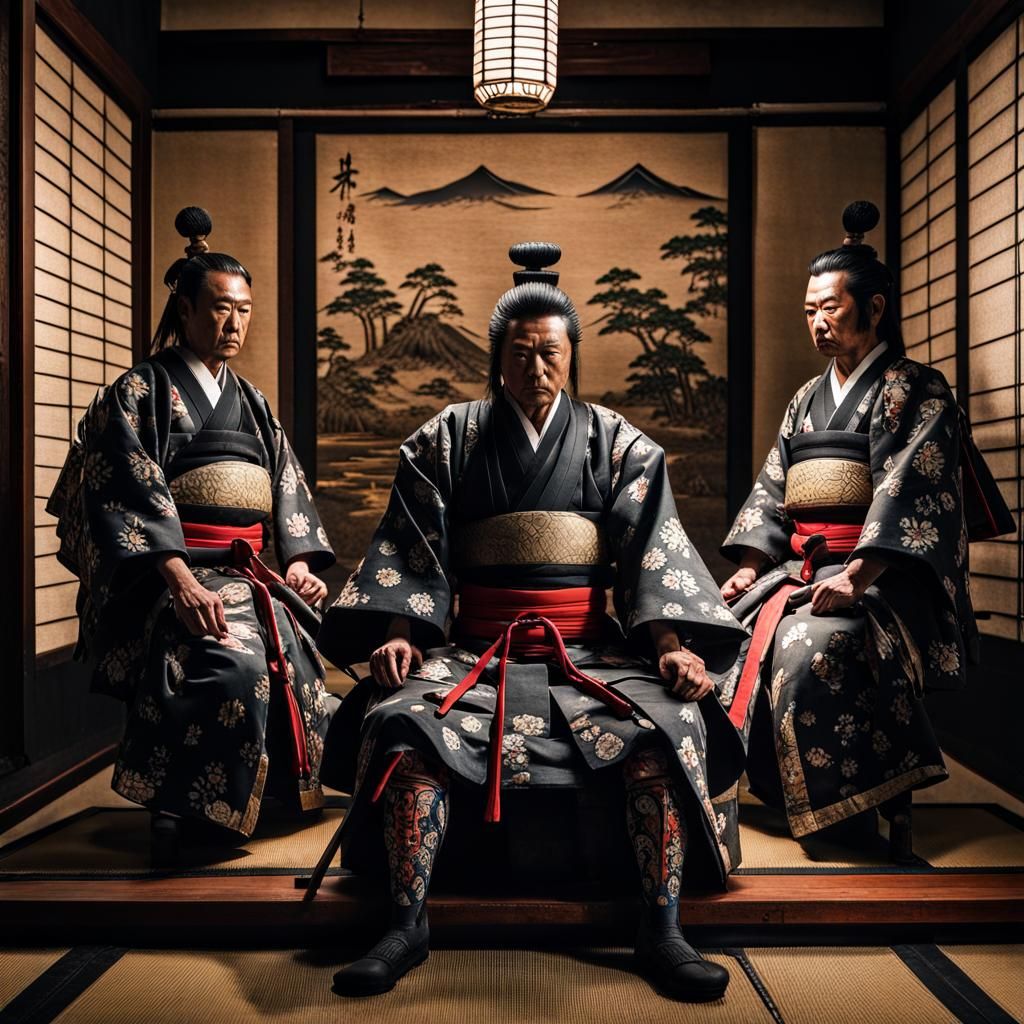 Japanese Daimyo with Samurai Guards: Hyperrealistic Image