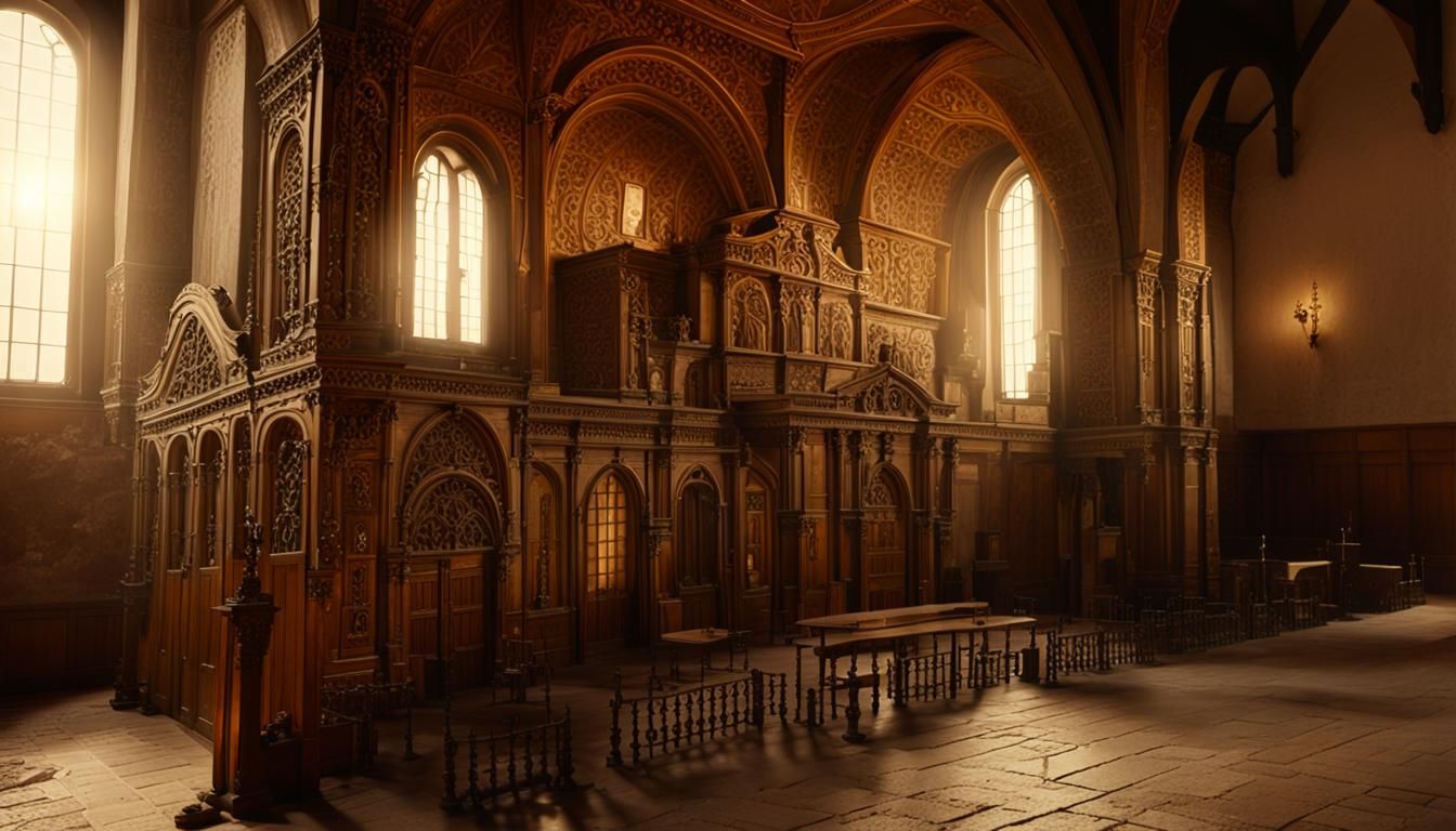 Moody European Synagogue in Cinematic Sunlight