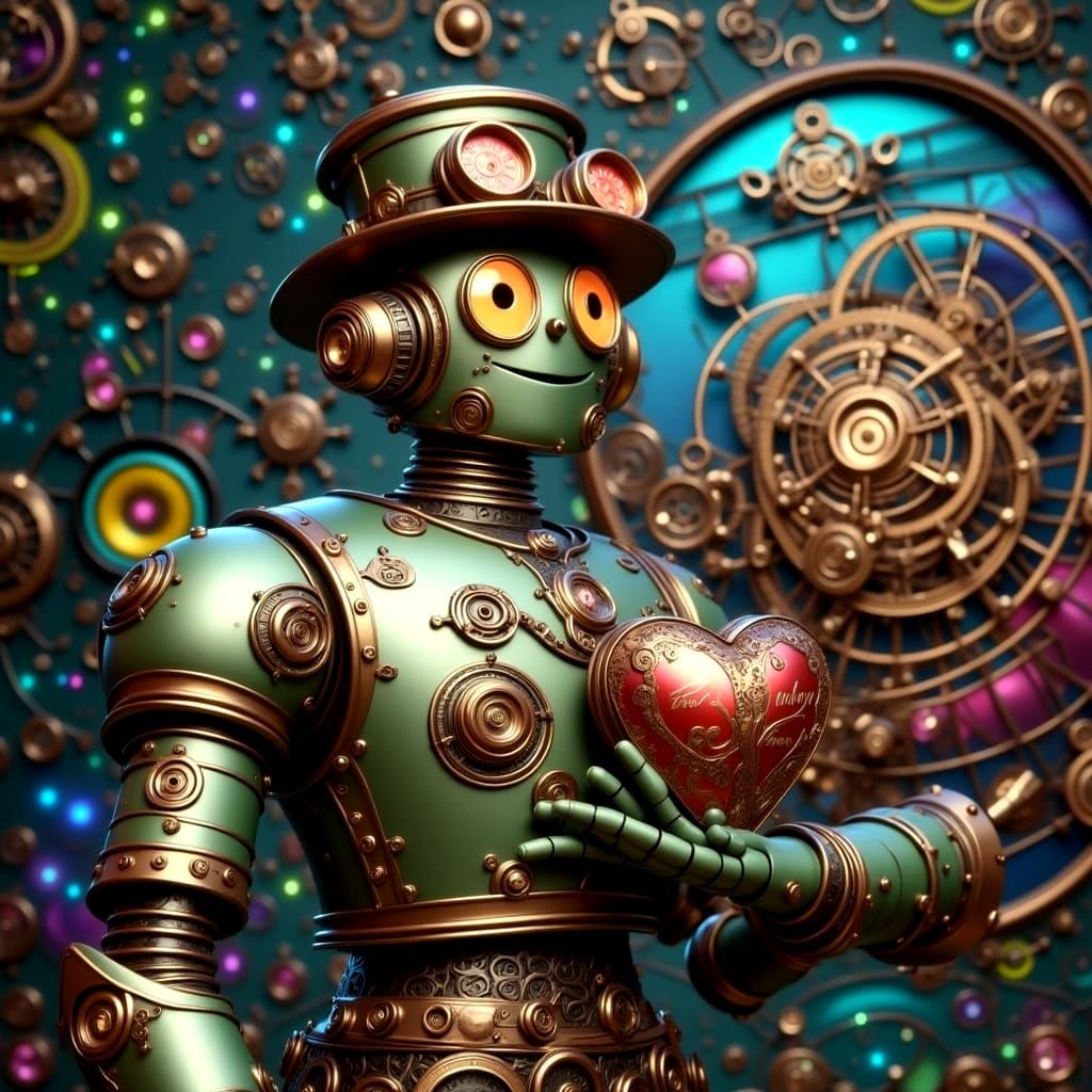 Steampunk Tin Man with Heart Inscription
