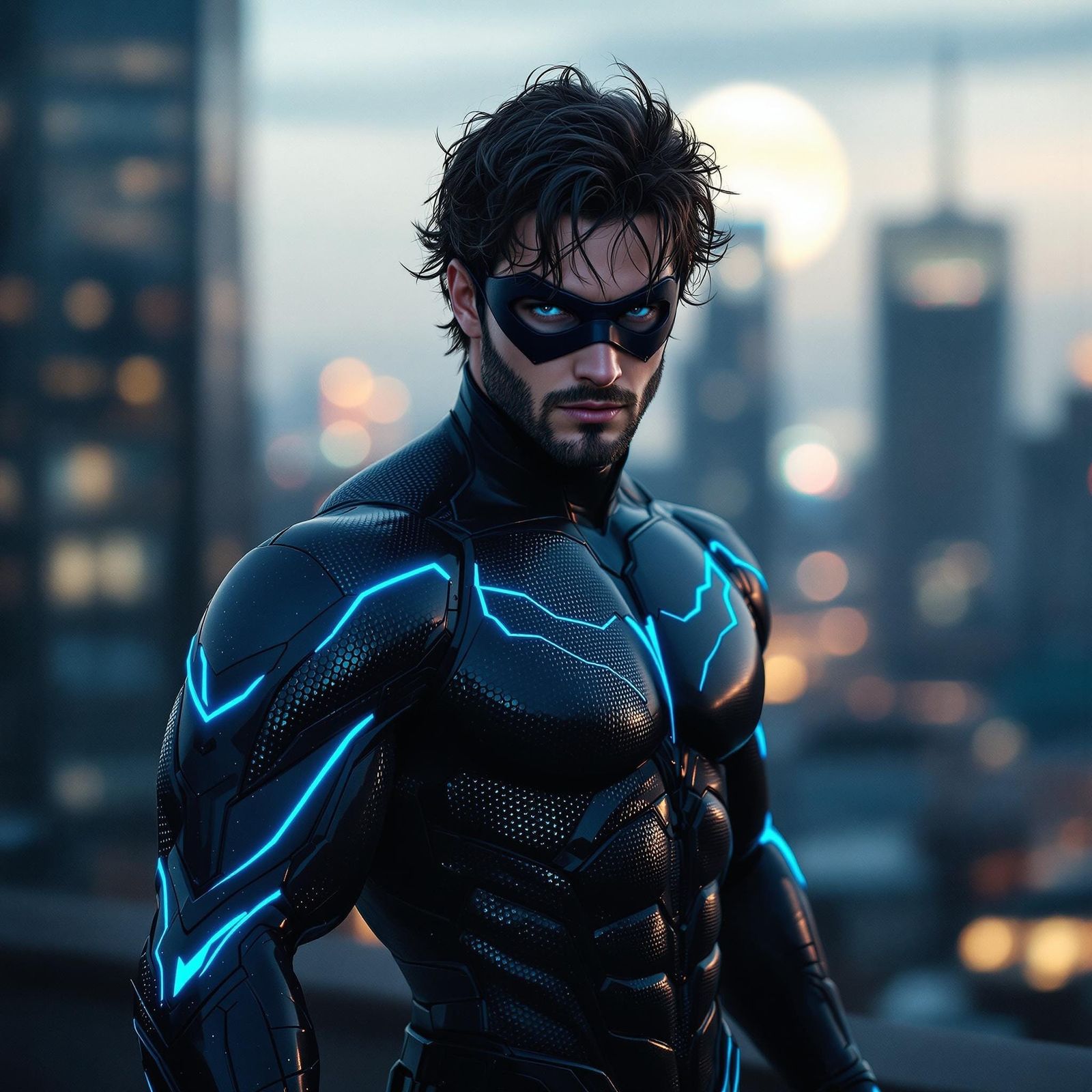 Confident Nightwing in Sleek Black Latex Suit