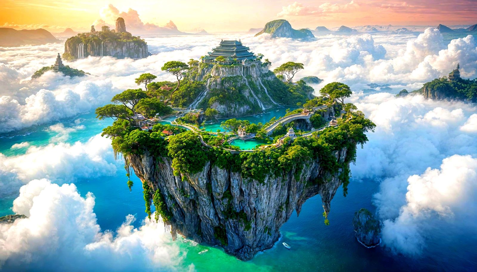 Paradise of Floating Islands with Greek-Style Temples