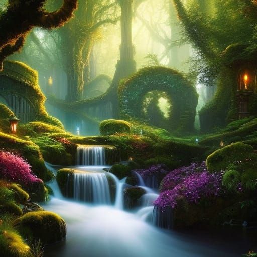 Enchanted Secret Garden with Golden Light