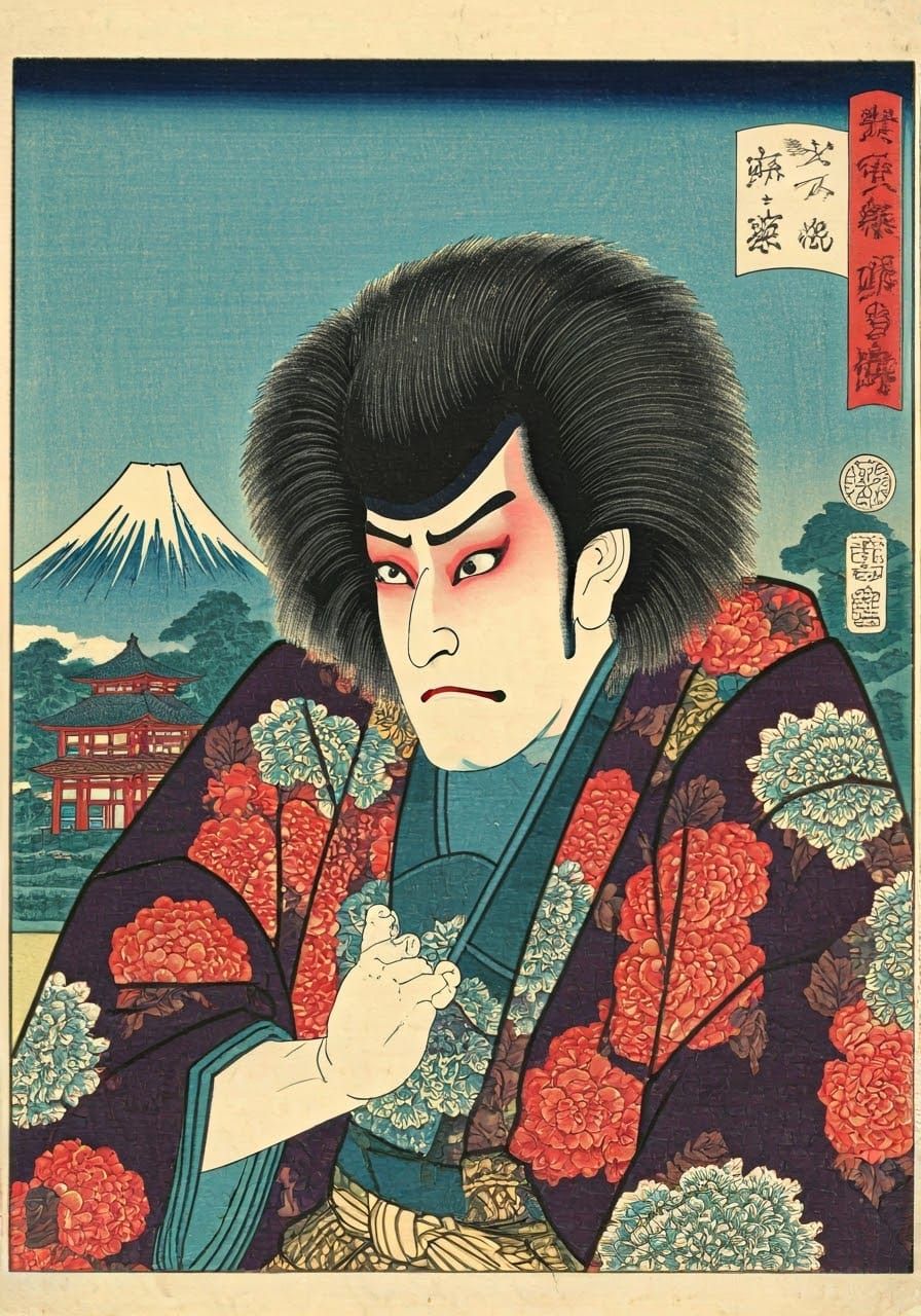 Kabuki Actor in Ukiyo-e Style by Toshusai Sharaku