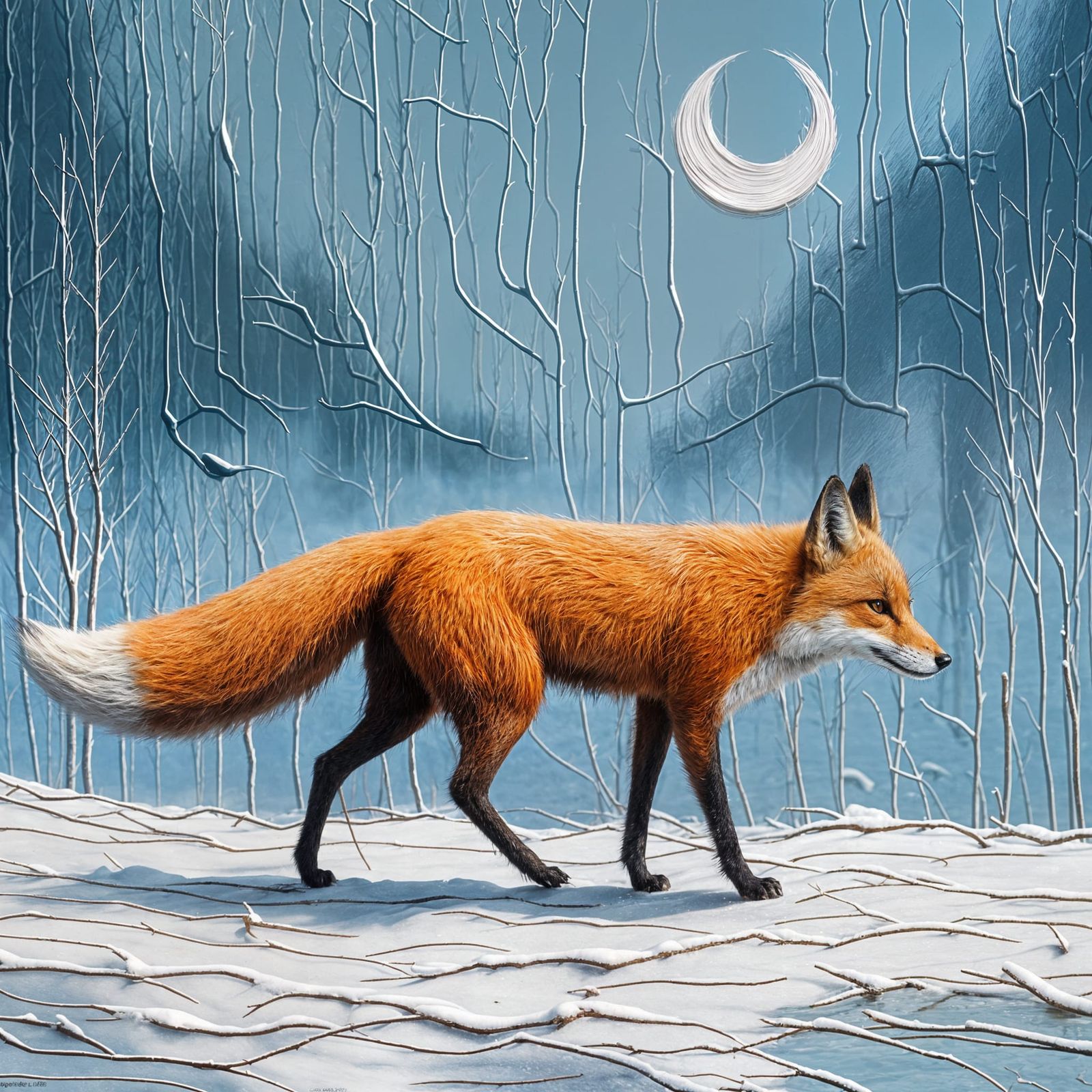 Majestic Fox Treading Softly Through Snowy Landscape