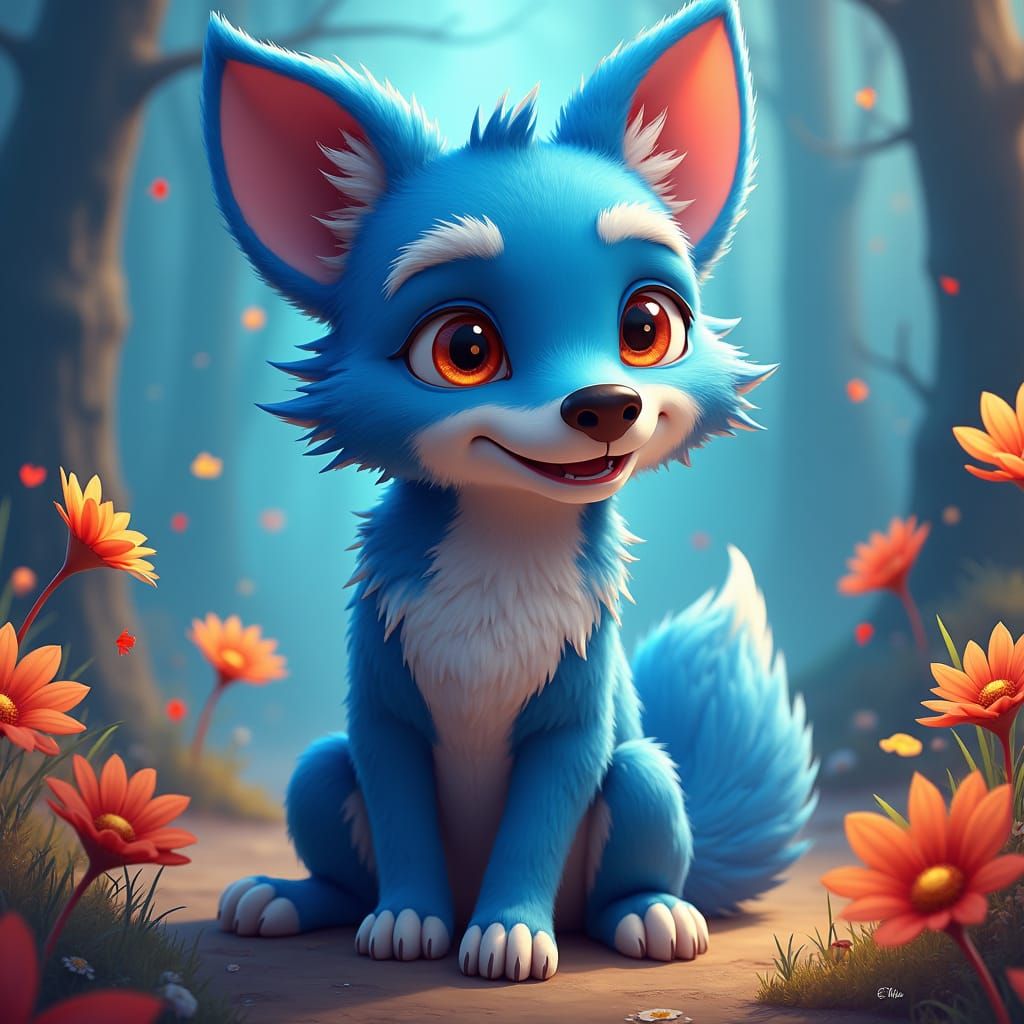 Mystical Blue Fox in Vibrant Dreamworld