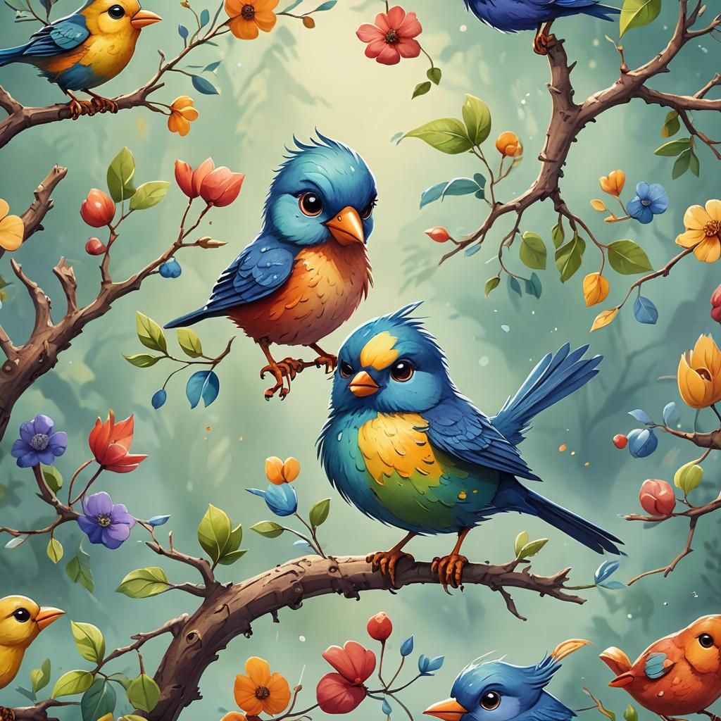 Cute Cartoon Bird in Watercolor Style for Nursery