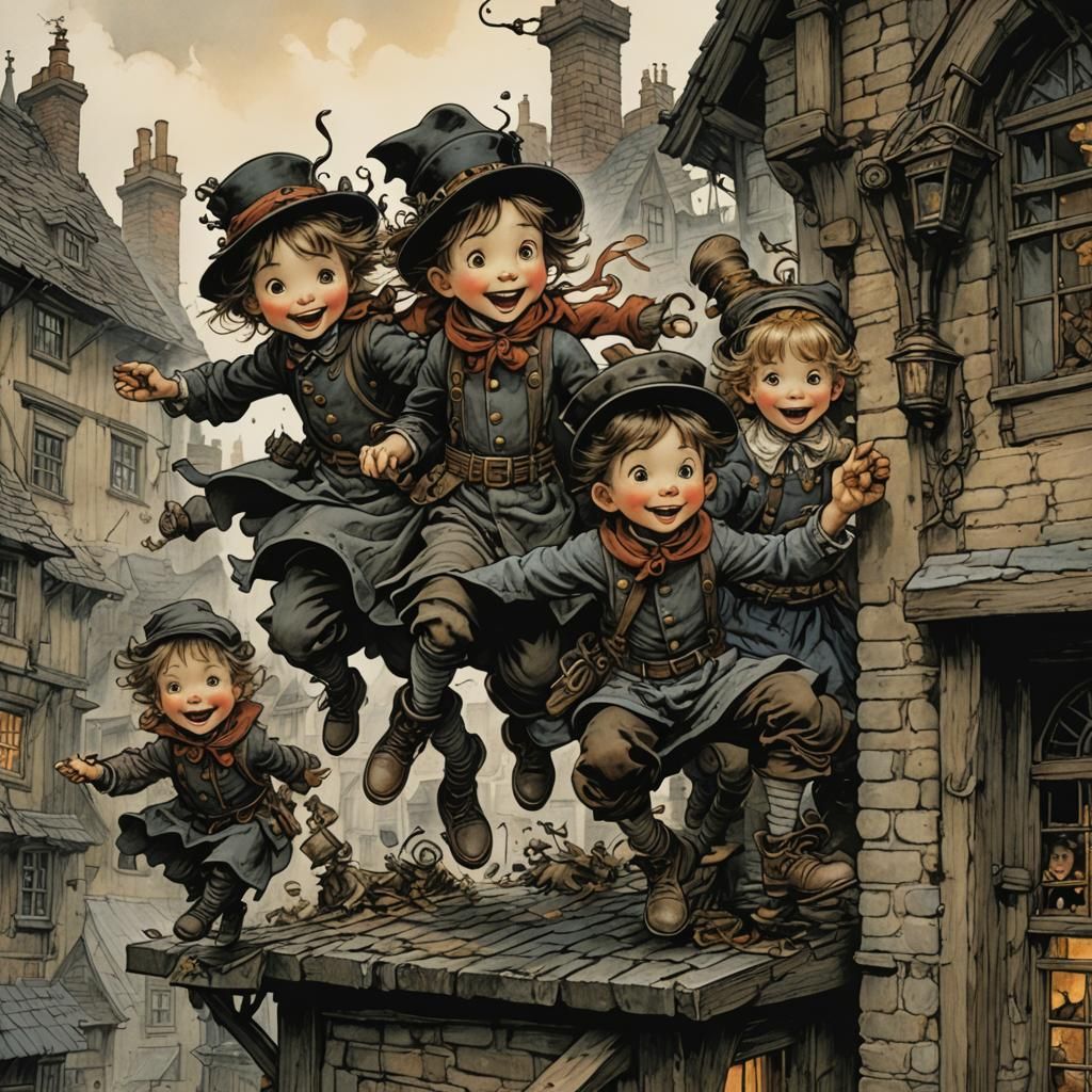 Children and Chimney Sweep: Intricate Fairy-Tale Illustratio...