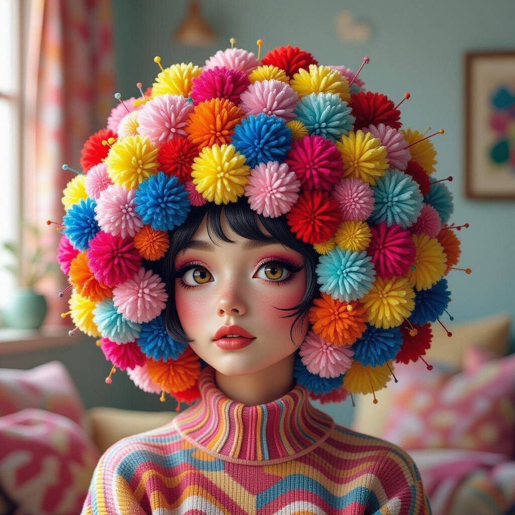 Rainbow Pom-Poms in Pop Surrealist Digital Art Style
