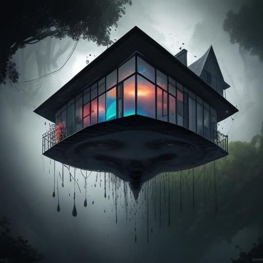 Upside Down House in Vortex: Hyperrealistic Concept Art