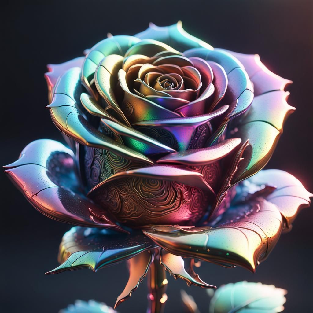 Rainbow Metal Rose in Sci-Fi Style