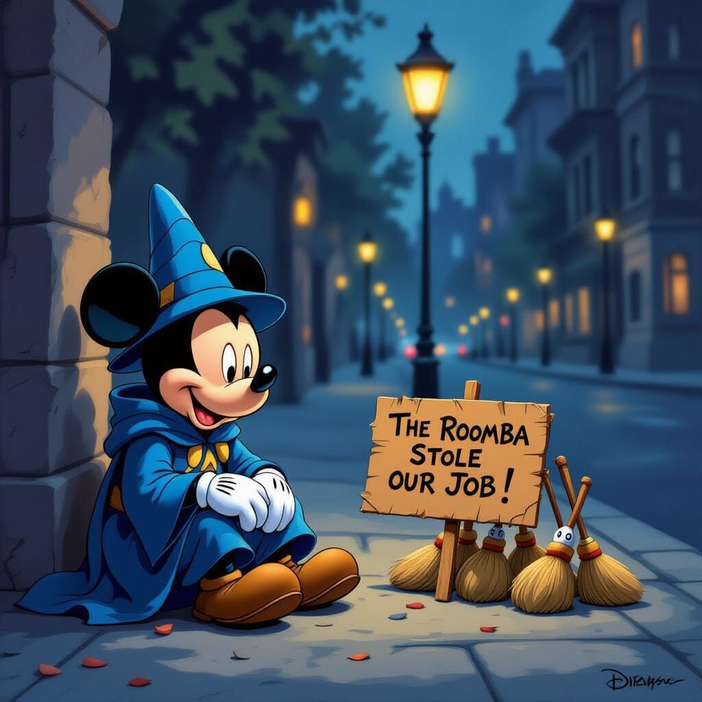 Sad Mickey Mouse Sorcerer's Apprentice Loses Job