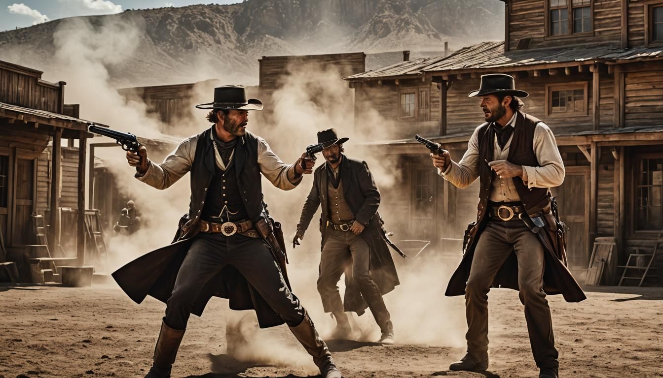 Dramatic Gunslingers Duel in Wild West Frontier