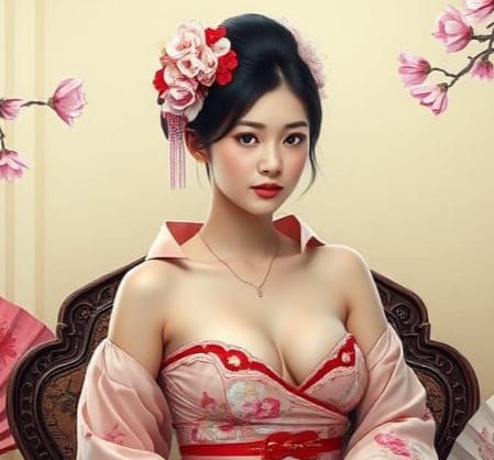Geisha in Modern Fashion with Cherry Blossoms