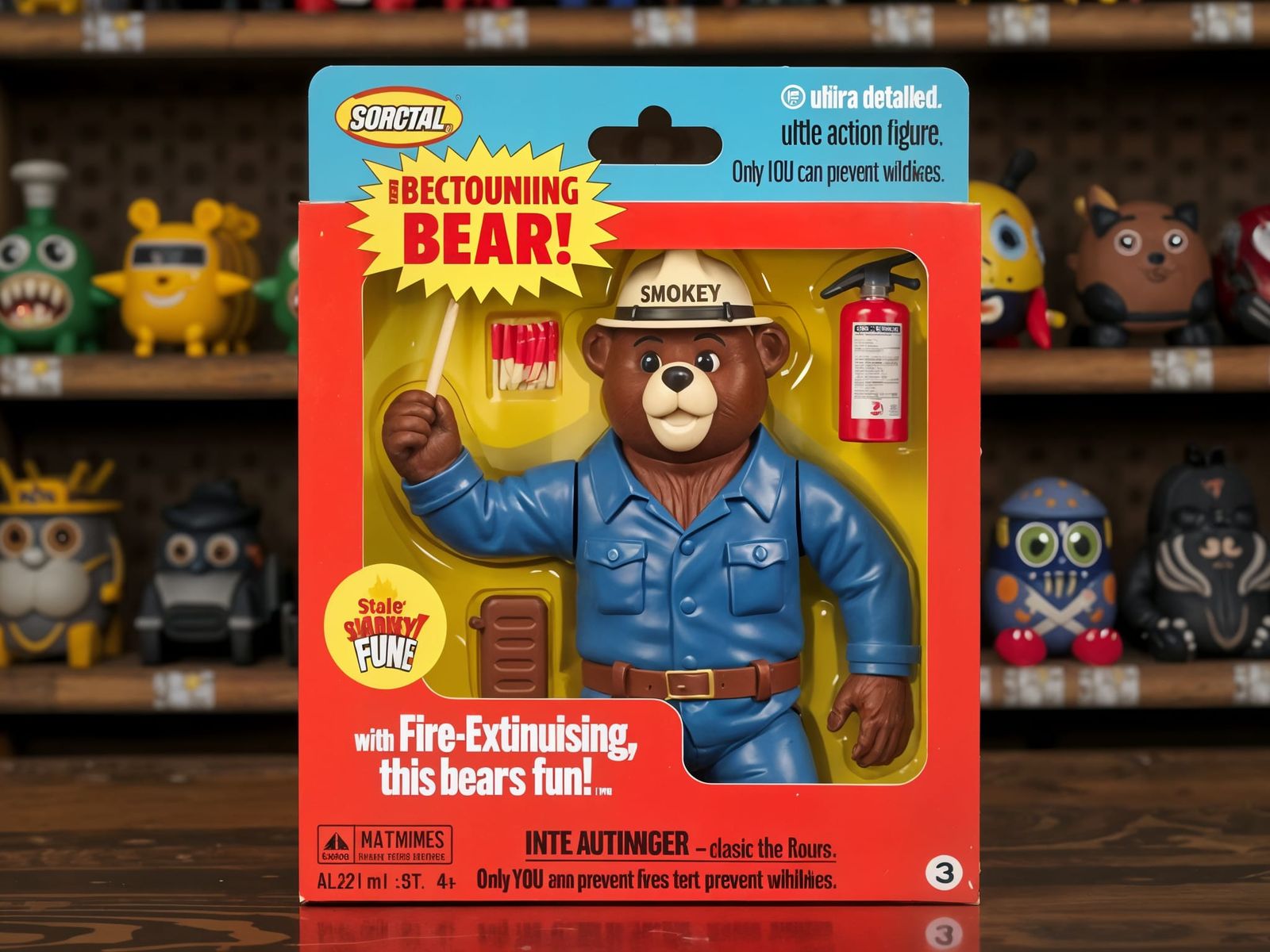 Classic 1990s Action Figure Box Art of Smokey the Bear